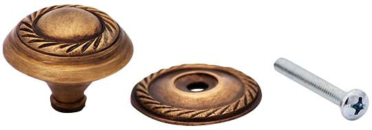1 1/4 Inch Solid Brass Georgian Roped Round Knob (Antique Brass Finish)