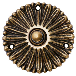 Solid Brass Antique Flower Doorbell Push (Antique Brass Finish)