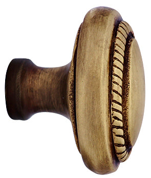 1 1/2 Inch Solid Brass Georgian Roped Egg Shaped Knob (Antique Brass Finish)