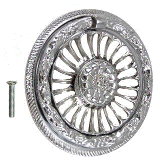 3 5/8 Inch Solid Brass Radiant Flower Drawer  Ring Pull (Polished Chrome)