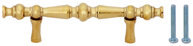 5 Inch Overall (3 Inch c-c) Solid Brass Victorian Pull (Polished Brass Finish)
