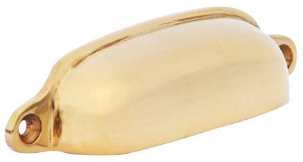 4 1/8 Inch Overall (3 1/2 Inch c-c) Solid Brass Traditional Slim Rounded Bin Pull (Polished Brass Finish)