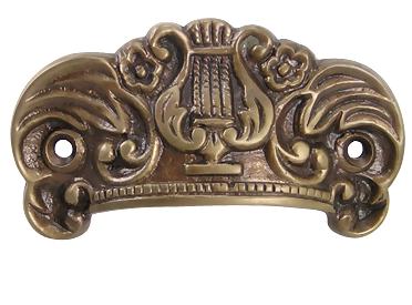 3 5/8 Inch Overall (2 3/4 Inch c-c) Solid Brass Lyre Cup Pull (Antique Brass Finish)