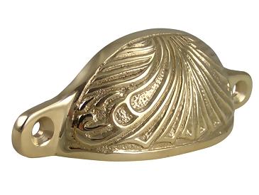 4 Inch Overall (3 2/5 Inch c-c) Solid Brass Art Deco Bin or Cup Pull (Polished Brass Finish)