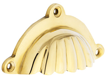 4 Inch Overall (3 1/2 Inch c-c) Solid Brass Scalloped Style Cup Pull (Polished Brass Finish)