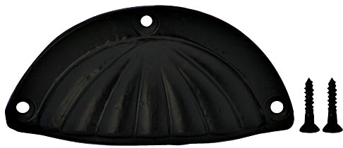 3 7/8 Inch Overall (3 1/2 Inch c-c) Solid Iron Scalloped Style Cup Pull (Matte Black Finish)