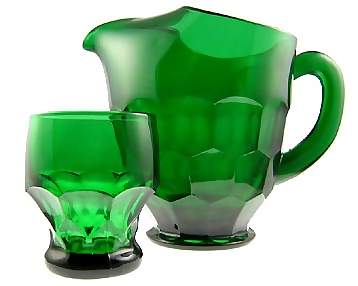 54 Ounce Emerald Green Glass Pitcher & Four Tumblers - Georgia Pattern