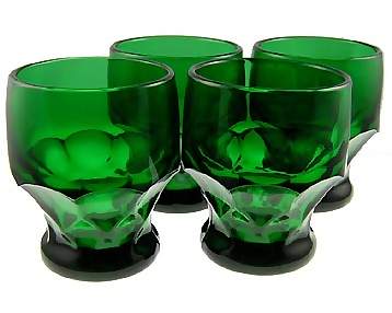 9 Ounce Emerald Green Glass Georgian Tumbler 4 Inch Tall - Set of Four