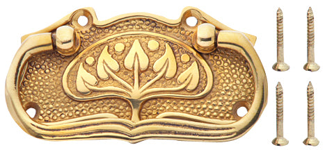 3 3/4 Inch Leaf Pattern Solid Brass Drawer Pull - Hand Hammered Design (Polished Brass Finish