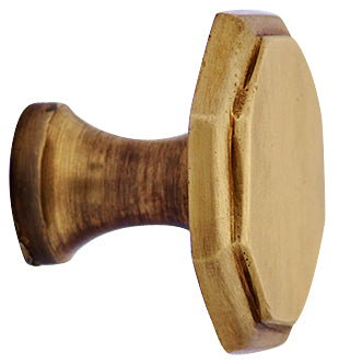 1 5/8 Inch Solid Brass Octagonal Cabinet Knob (Antique Brass Finish)