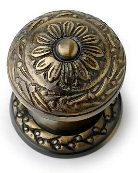 1 1/4 Inch Ornate Round Solid Brass Knob (Antique Brass Finish)