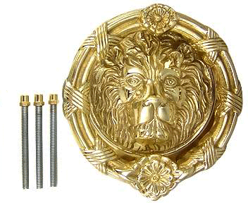 Ribbon & Reed 5 1/4 Inch Lion Head Door Knocker in Solid Brass (Polished Brass Finish)