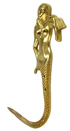 8 1/2 Inch Solid Brass Mermaid Hook (Polished Brass Finish)