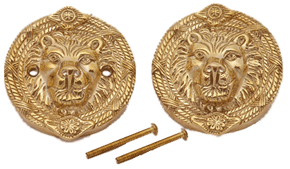 Solid Brass Deadbolt Hole Cover - Lion Heads (Polished Brass Finish)