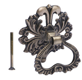 3 Inch Victorian Leaves Baroque / Rococo Ring Pull (Antique Brass)