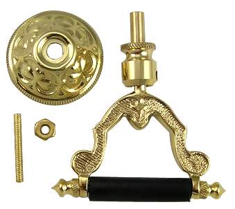 2 3/4 Inch Solid Brass and Ebony Wood Temple Drop Pull (Polished Brass Finish)