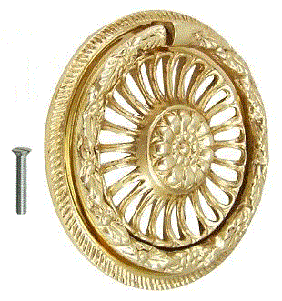 3 5/8 Inch Solid Brass Radiant Flower Drawer Ring Pull Polished Brass