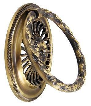 3 5/8 Inch Solid Brass Radiant Flower Drawer Ring Pull (Antique Brass)