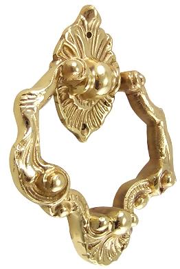 4 Inch Ornate Shell Pattern Ring Pull (Polished Brass Finish)