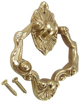 4 Inch Ornate Shell Pattern Ring Pull (Polished Brass Finish)
