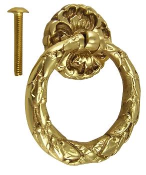 Solid Brass French Floral Drawer Ring Pull (Polished Brass)
