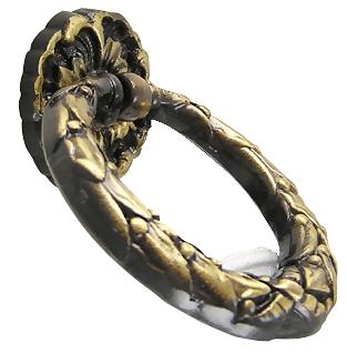Solid Brass French Floral Drawer Ring Pull (Antique Brass)