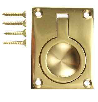 2 1/2 Inch Solid Brass Traditional Flush Ring Pull (Polished Brass)