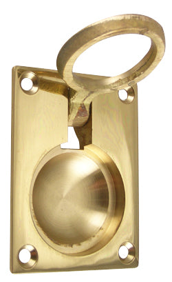2 1/2 Inch Solid Brass Traditional Flush Ring Pull (Polished Brass)