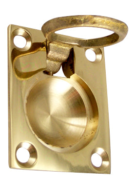 1 3/4 Inch Solid Brass Traditional Flush Ring Pull (Polished Brass)