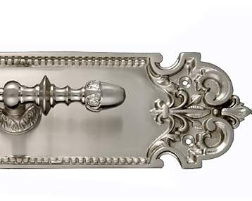 18 Inch Solid Brass Traditional Fleur De Lis Door Pull & Plate (Brushed Nickel Finish)