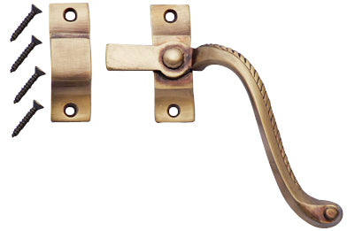 Solid Brass Right Hinge Window Lock Georgian Roped Pattern (Antique Brass Finish)