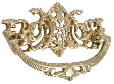 4 Inch Solid Brass Ornate Baroque / Rococo Bail Pull (Polished Brass Finish)