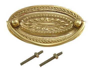 4 Inch Solid Brass Oval Drop Style Pull (Polished Brass Finish)