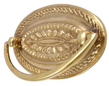 4 Inch Solid Brass Oval Drop Style Pull (Polished Brass Finish)