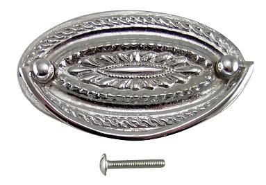 4 Inch Solid Brass Oval Drop Style Pull (Polished Chrome Finish)