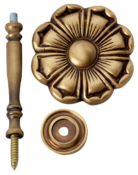 2 7/8 Inch Wide Solid Brass Curtain Tie Back - Large Flower Button (Antique Brass Finish)