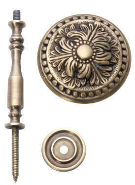 Solid Brass Curtain Tie Back - Large Baroque Button Style (Antique Brass Finish)