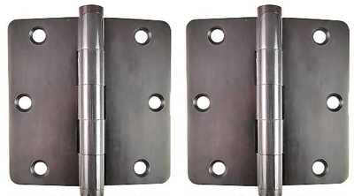 Pair 3 1/2 Inch X 3 1/2 Inch Solid Brass Hinge Interchangeable Finials (1/4 Radius Corner, Oil Rubbed Bronze Finish)