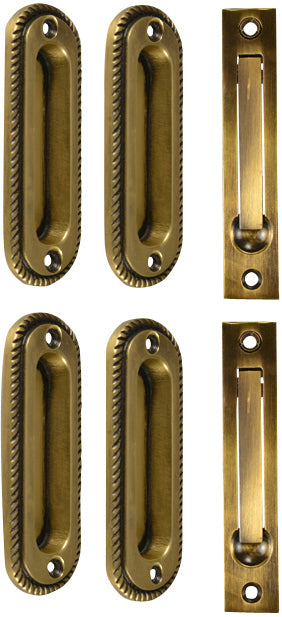 Georgian Pattern Double Pocket Passage Style Door Set (Antique Brass Finish)