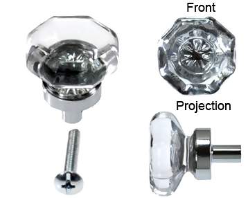 1 Inch Crystal Octagon Old Town Cabinet Knob (Polished Chrome Base)