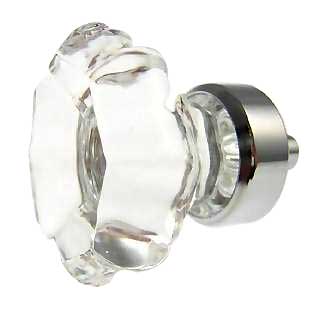 1 3/8 Inch Crystal Octagon Old Town Cabinet Knob (Polished Chrome Base)