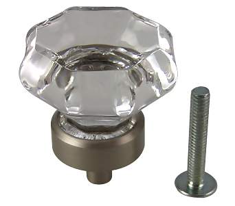 1 3/8 Inch Crystal Octagon Old Town Cabinet Knob (Brushed Nickel Base)