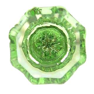 1 3/8 Inch Depression Green Glass Octagon Old Town Cabinet Knob (Chrome Base)