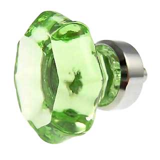 1 3/8 Inch Depression Green Glass Octagon Old Town Cabinet Knob (Chrome Base)