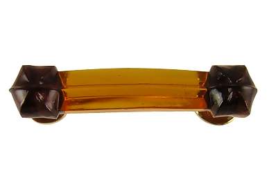 4 Inch Overall (3 Inch c-c) Amber Glass Bridge Handle (Polished Brass Base)