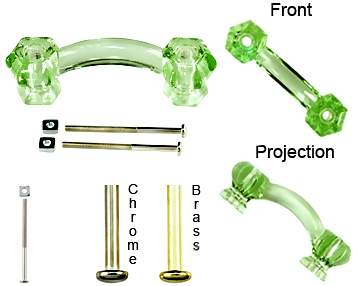 4 1/4 Inch Overall (3 Inch c-c) Depression Green Glass Pull Handles