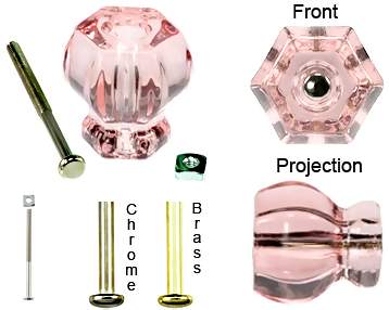1 1/4 Inch Depression Pink Colored Glass Knobs and Glass Drawer Knobs