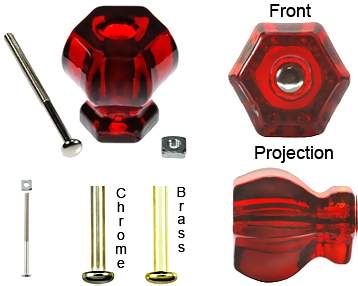 1 1/4 Inch Ruby Red Glass Knobs