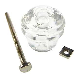 1 1/8 Inch Art Deco Crystal Clear Barrel Shape Glass Knobs