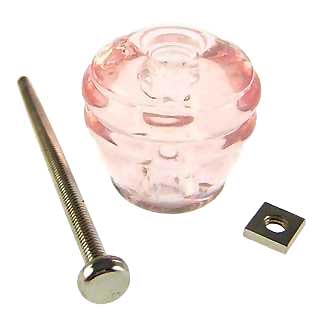 COPPER MOUNTAIN HARDWARE 1 1/8 Inch Art Deco Depression Pink Barrel Shape Glass Knobs